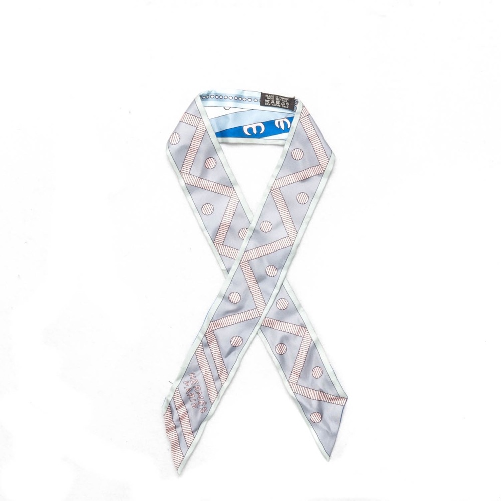 HERMES  Silk Balade En Berline Twilly Gris Bleu Beige Rose